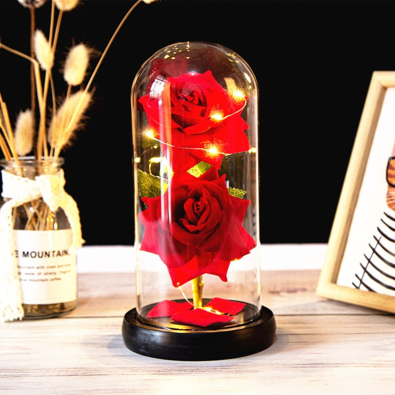 Rose LED Light In Glass Wonderland Case