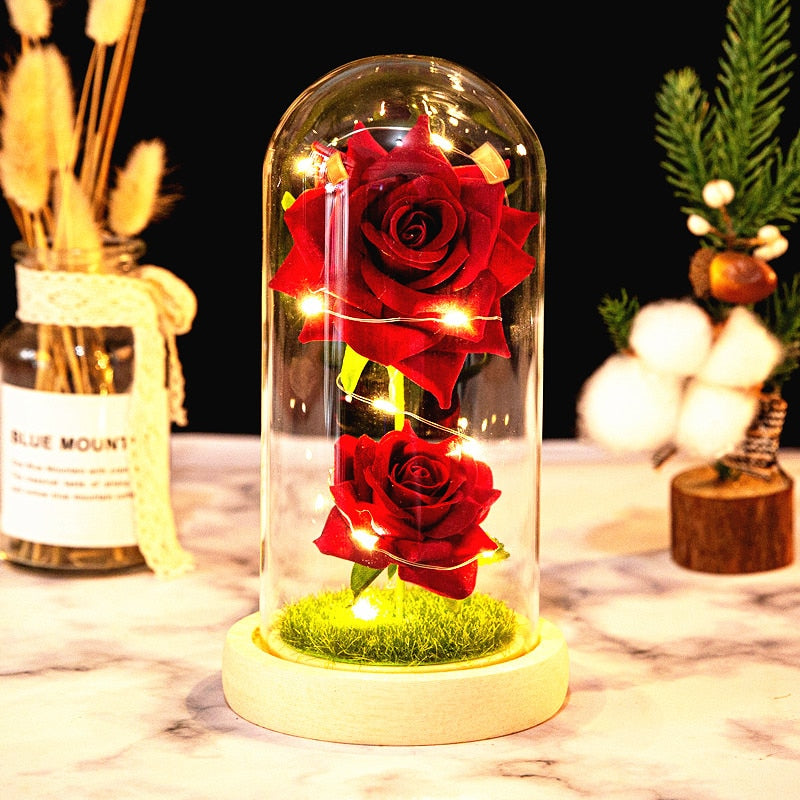 Rose LED Light In Glass Wonderland Case