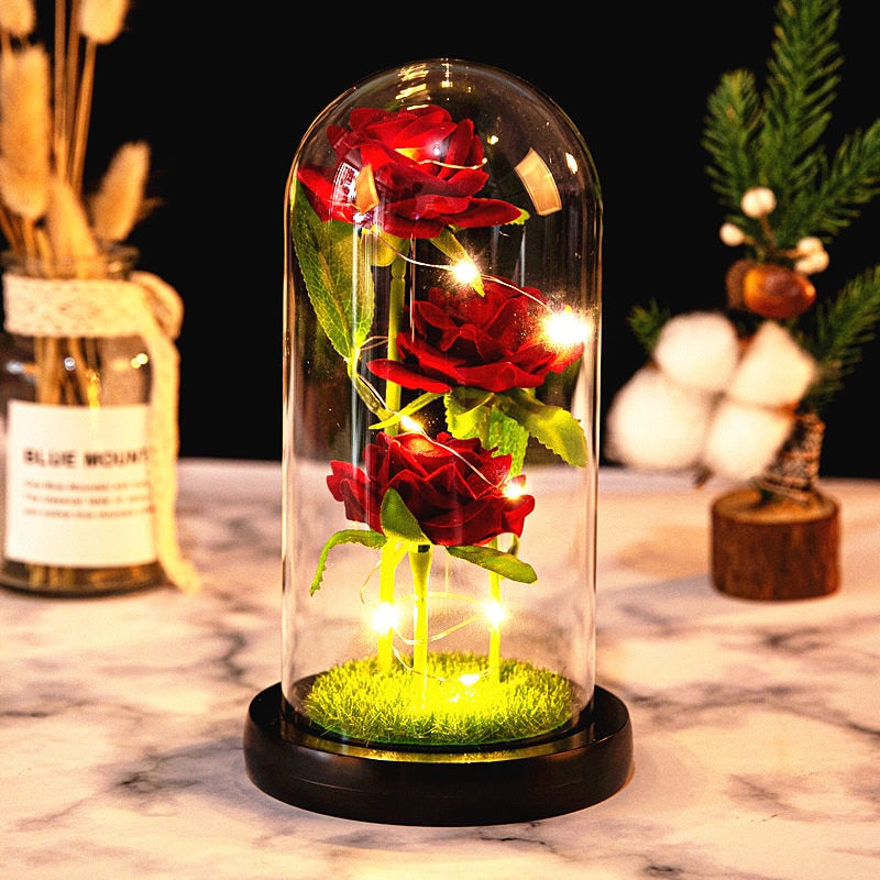 Rose LED Light In Glass Wonderland Case