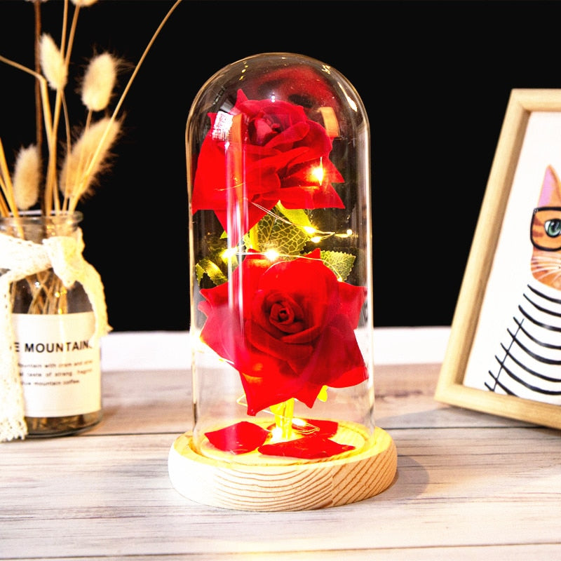 Rose LED Light In Glass Wonderland Case