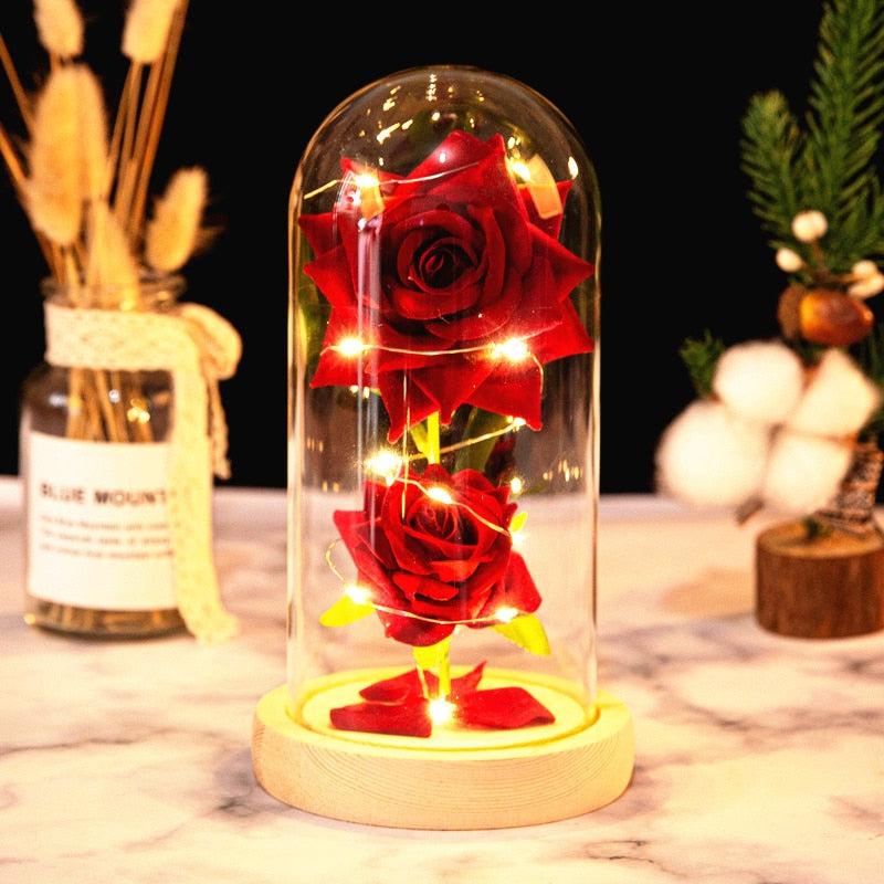 Rose LED Light In Glass Wonderland Case