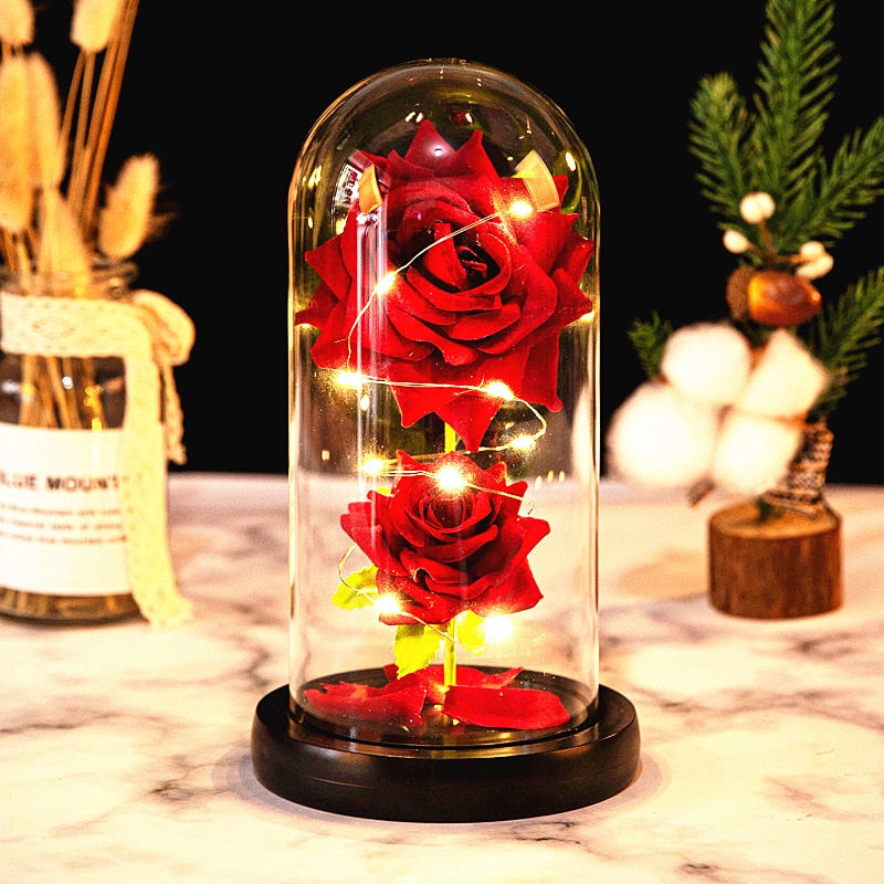 Rose LED Light In Glass Wonderland Case