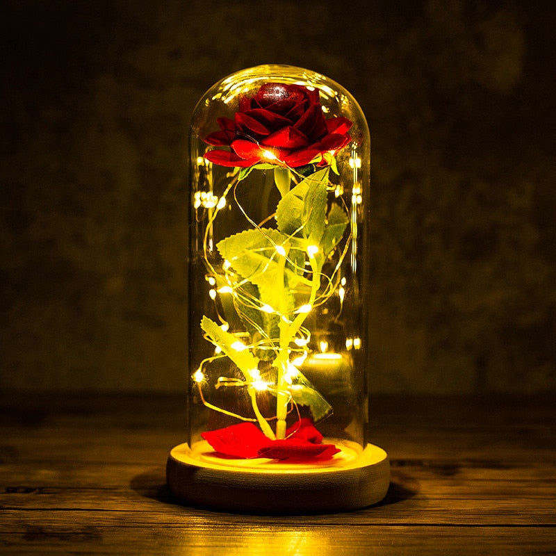 Rose LED Light In Glass Wonderland Case