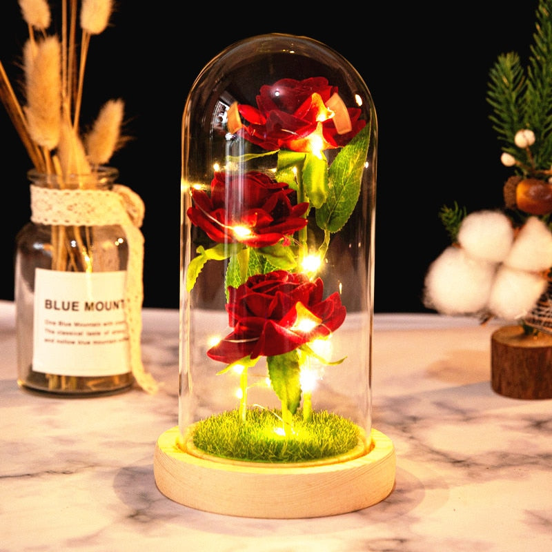 Rose LED Light In Glass Wonderland Case