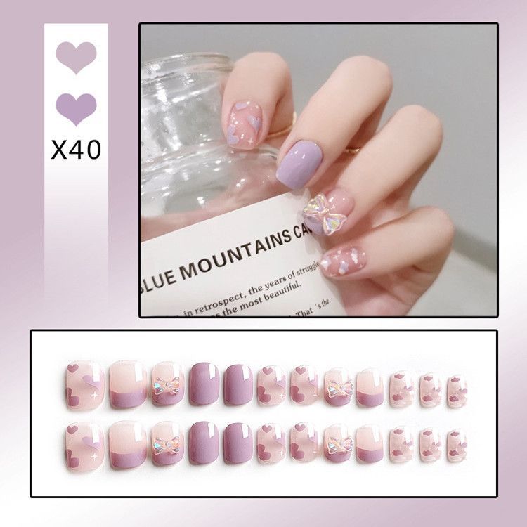 Bow Heart Faux Nail Tips BV17 Wonderland Case