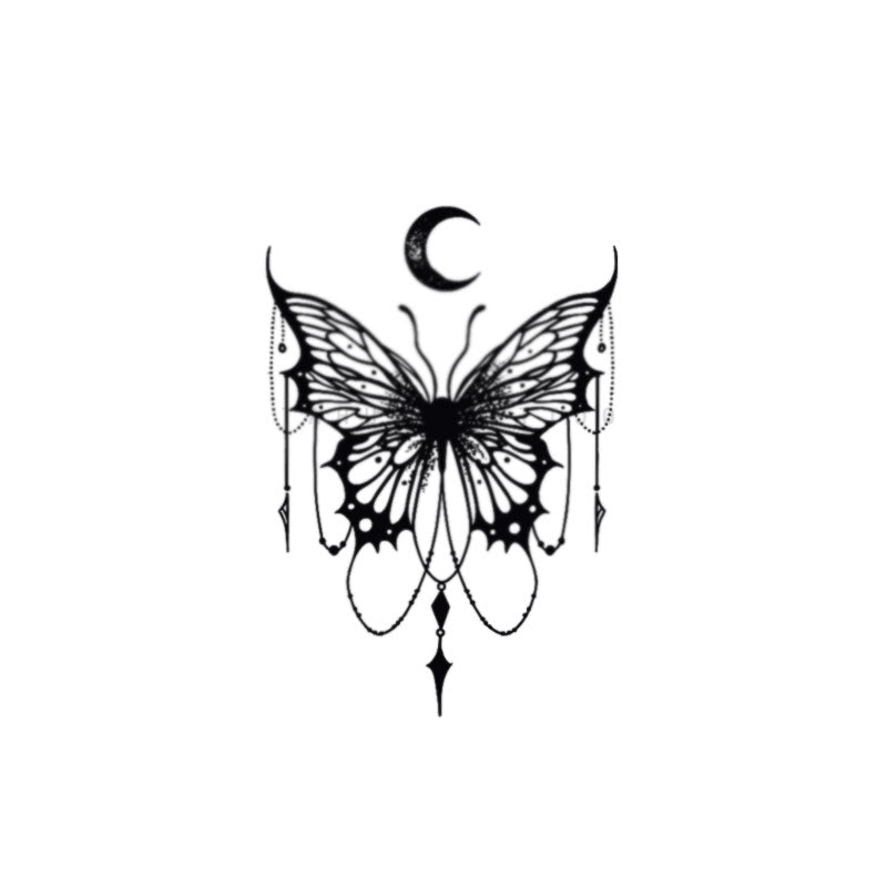 Sweet White Moon Butterfly Flower Tattoo Sticker MK Kawaii Store