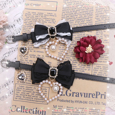 Sweet Princess Style Cute Pink Black Bow Heart Necklace ON642
