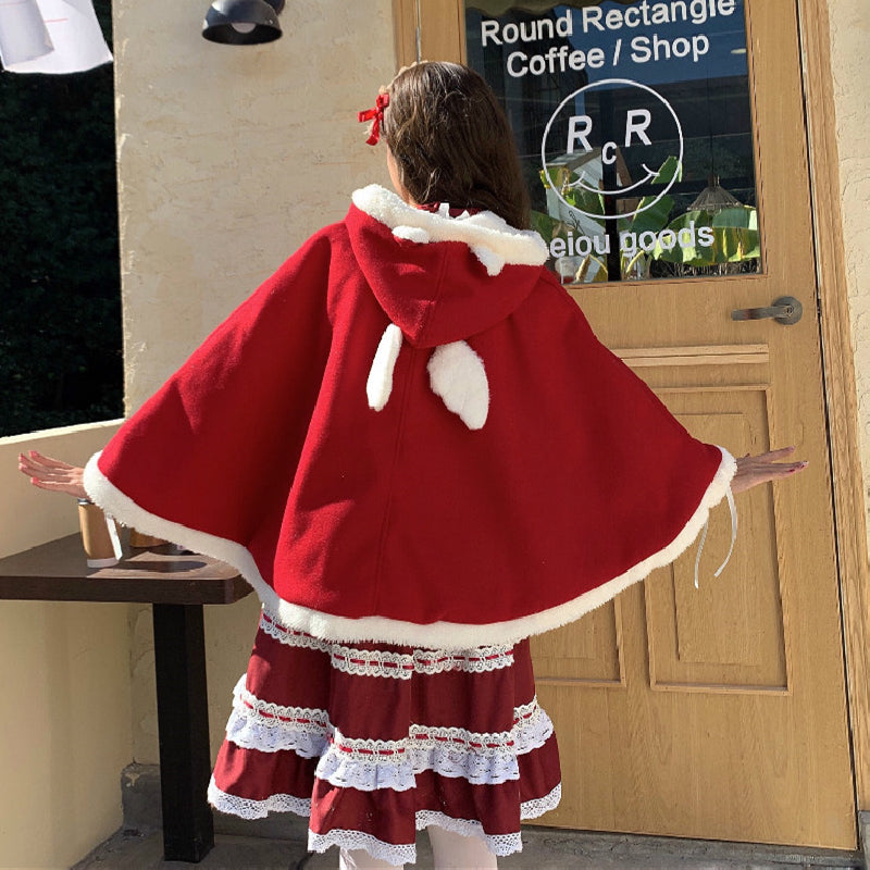 Kawaii Lolita Sweet Red Heart Cape Wonderland Case
