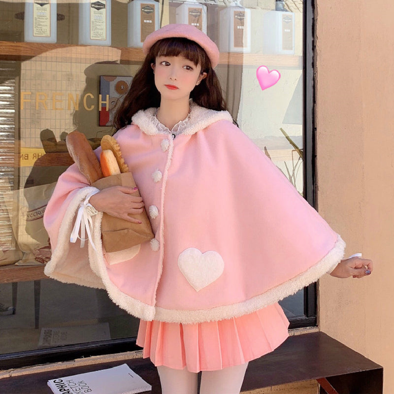 Kawaii Lolita Sweet Red Heart Cape Wonderland Case