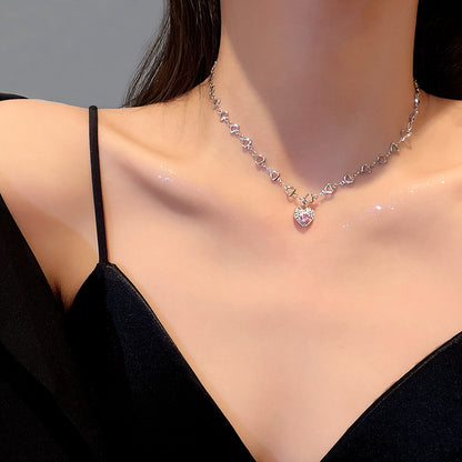 Pink Diamond Love Necklace - Pink Pink