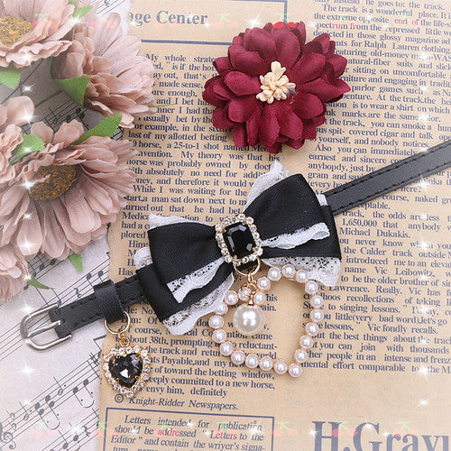 Sweet Princess Style Cute Pink Black Bow Heart Necklace ON642