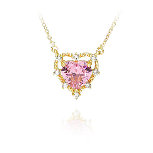 Pink Heart Dimond Necklace LIN117 Wonderland Case