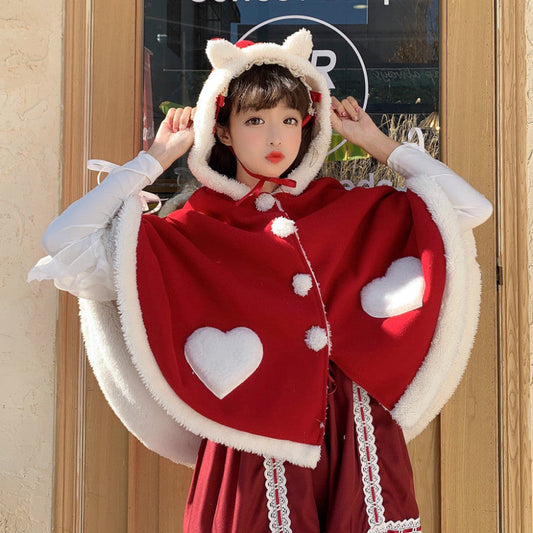 Kawaii Lolita Sweet Red Heart Cape Wonderland Case