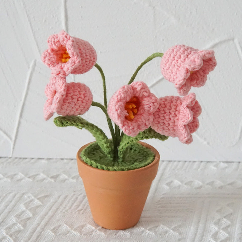 Hand Knitted Bellflowers In A Pot - Pink Pink