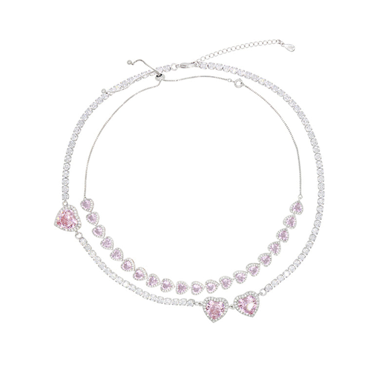 Pink Heart Diamond Necklace MK Kawaii Store