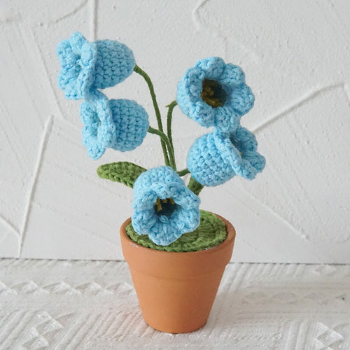 Hand Knitted Bellflowers In A Pot - Pink Pink