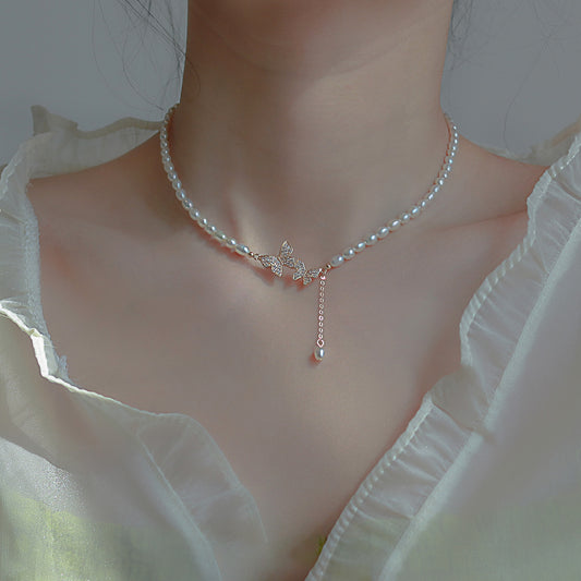 Butterfly Dance Pearl Necklace - Pink