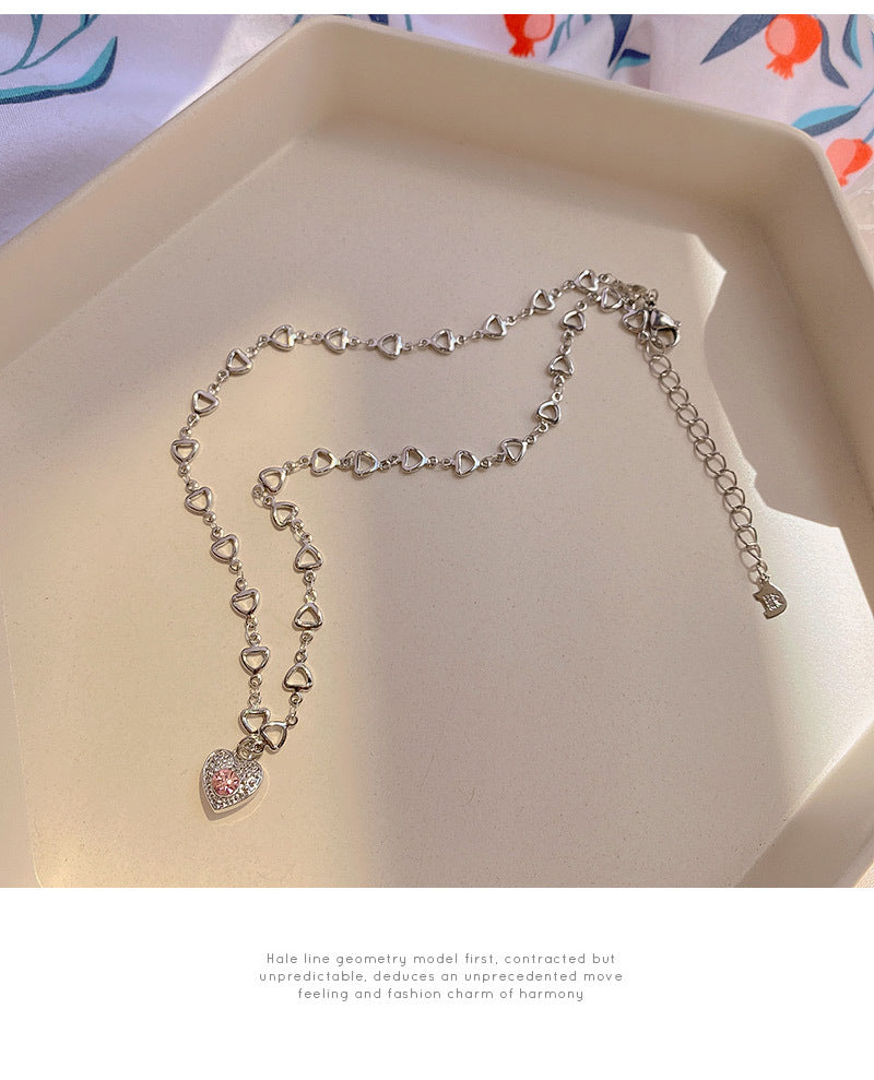 Pink Diamond Love Necklace - Pink Pink