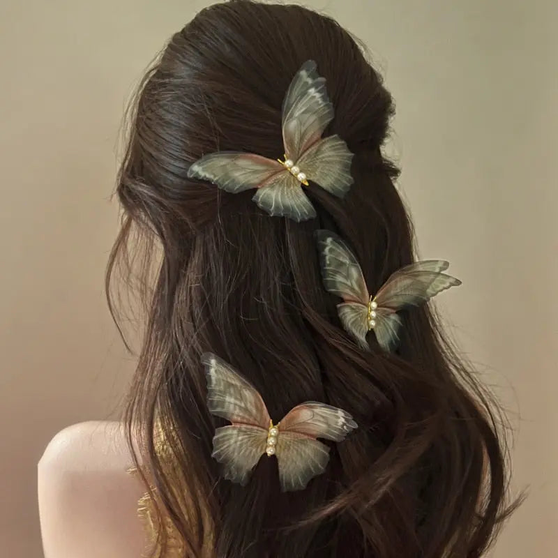 Kawaii Aesthetic Y2K Cute Fairy Pearl Mesh Butterfly Hair Clip MK Kawaii Store