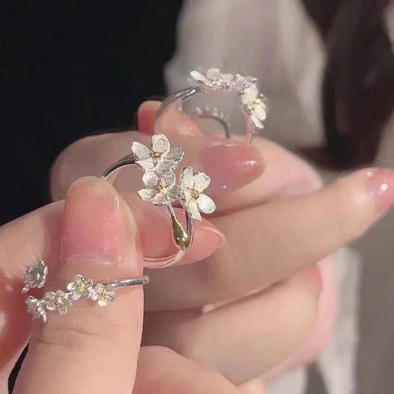 24Pcs Imitation Pearl Leaf Flower Rings Set For Women Punk Vintage Geo