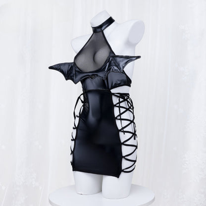 Black Lace Up Vampire Rose Wings Dress ON904 KawaiiMoriStore