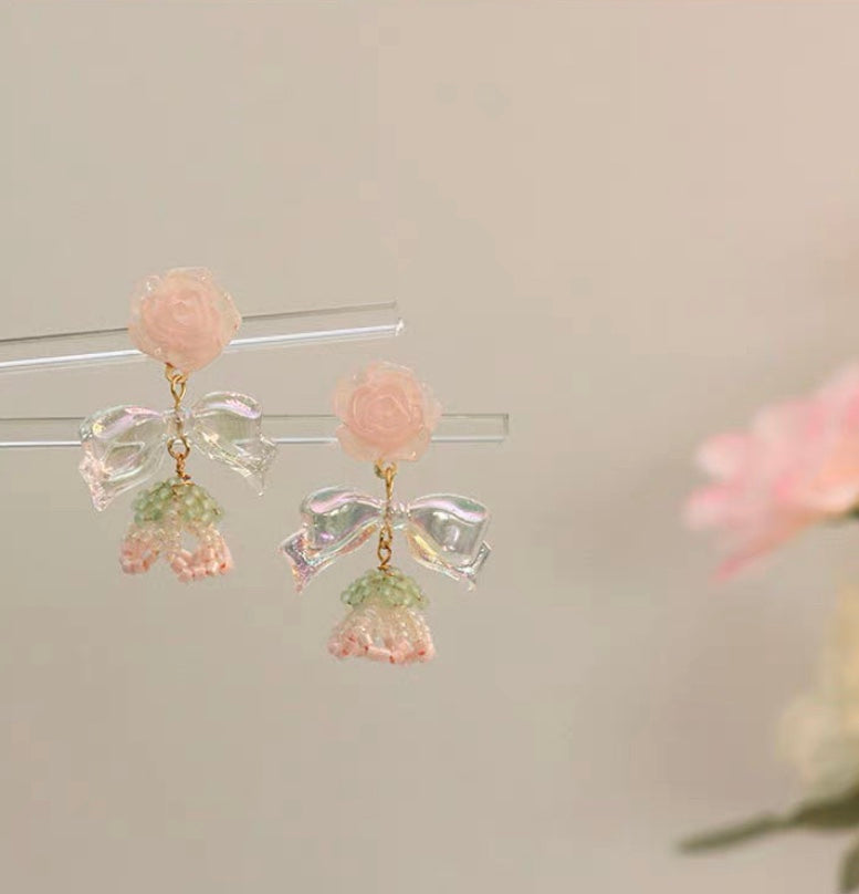 Rose Flower Bow Earrings - Heartzore