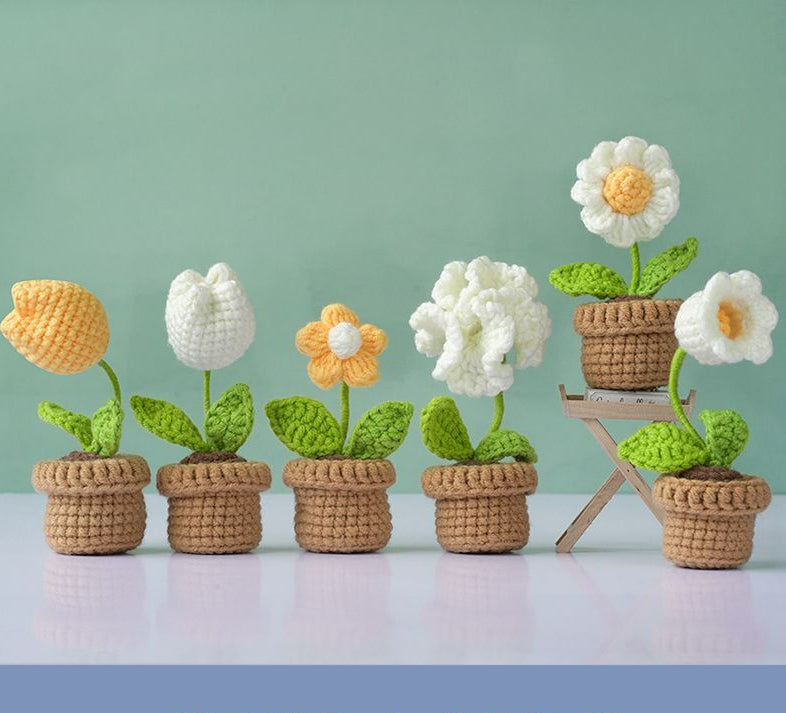 DIY Mini Woolen Flower Tulip Bouquets Potted Wonderland Case