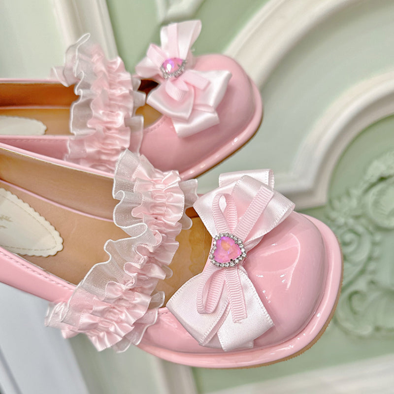 Sweet Peach Pink Bow Lace High Heels - Wonderland Case