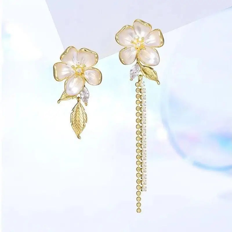 Asymmetrical Flower Rhinestone Drop Earring-1