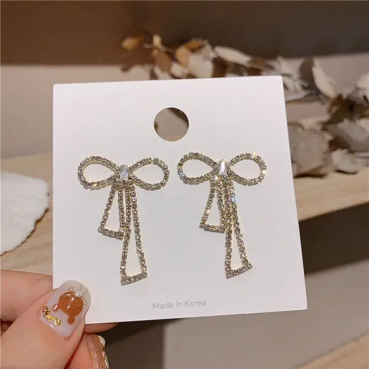 Bow Rhinestone Alloy Earring-1