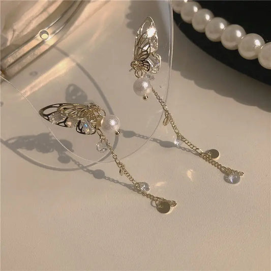 Butterfly Faux Pearl Drop Earring-1