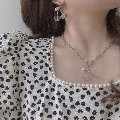 Cherry Plastic Pendant Alloy Necklace / Dangle Earring-2