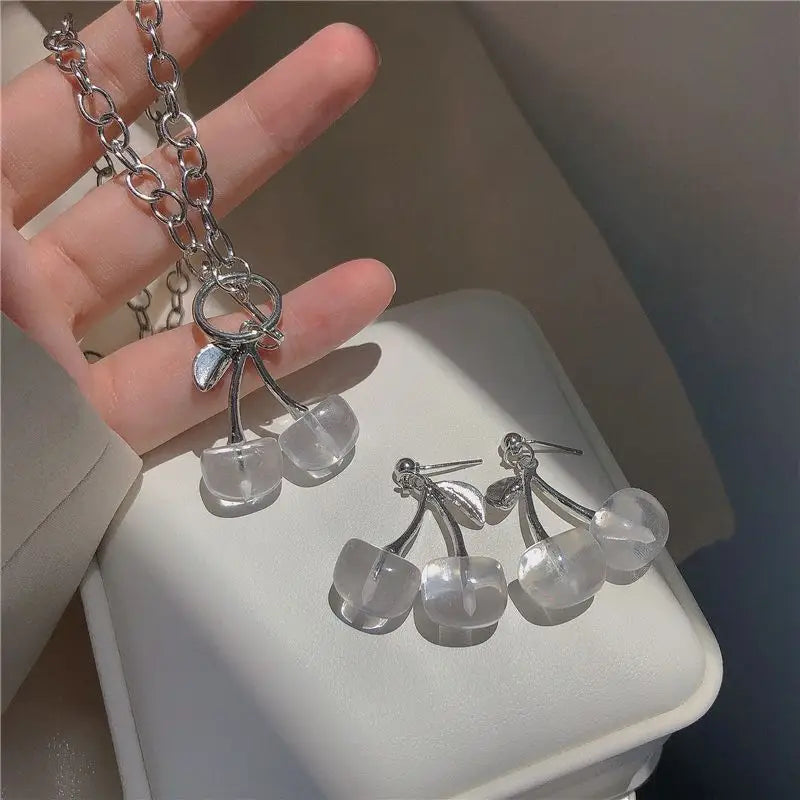 Cherry Plastic Pendant Alloy Necklace / Dangle Earring-1
