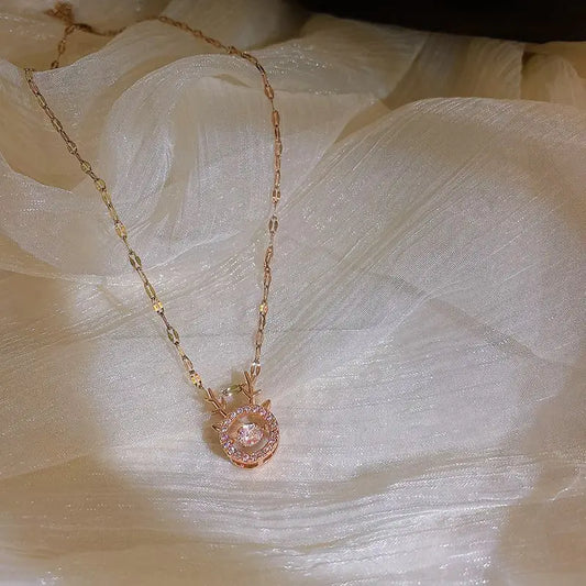 Deer Horn Rhinestone Pendant Alloy Necklace-1