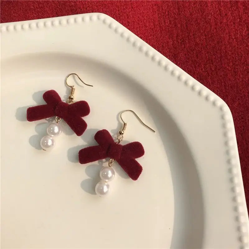 Faux Pearl Bow Earring / Clip-On Earring-1