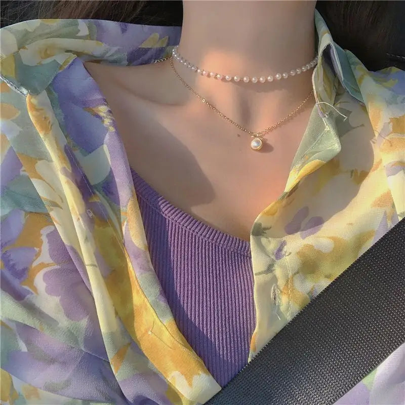 Faux Pearl Double-Layered Necklace-1