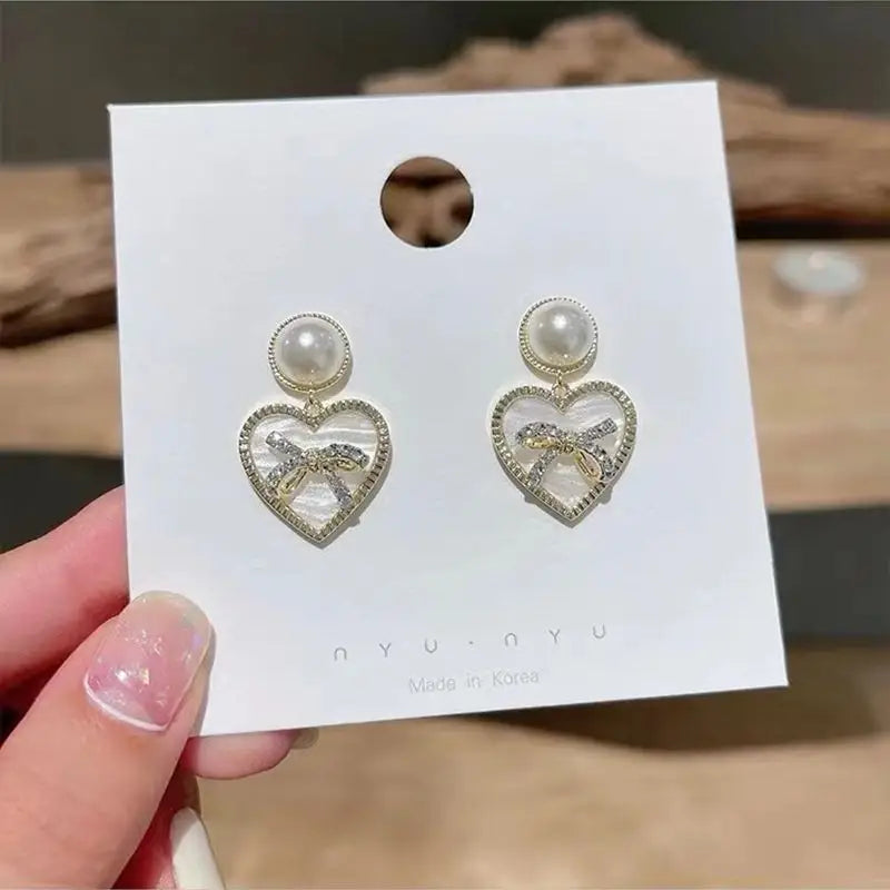 Faux Pearl Heart Alloy Dangle Earring-1