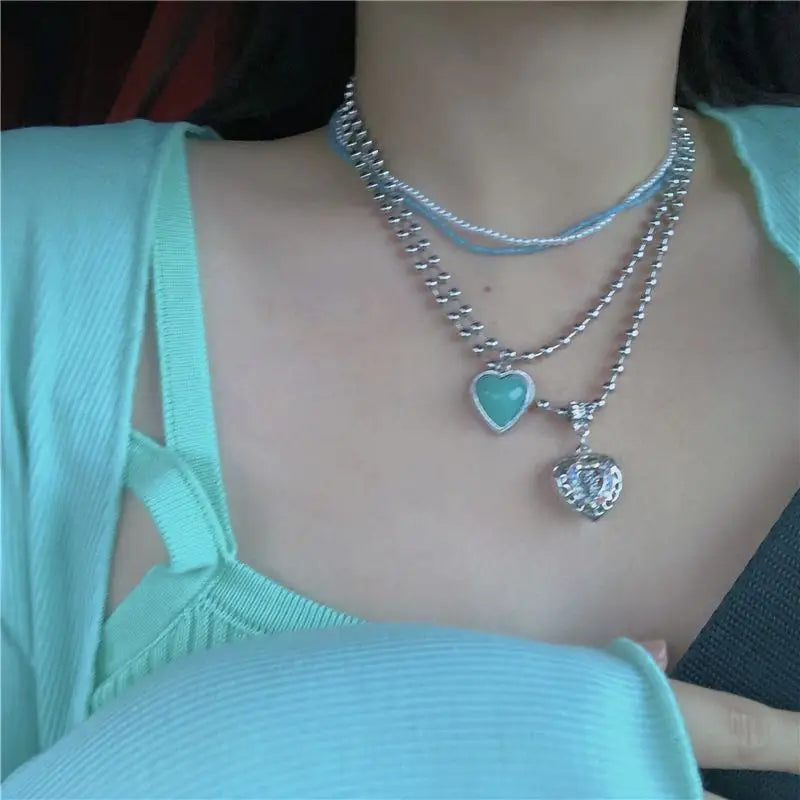Heart & Angel Pendant Alloy Necklace-1
