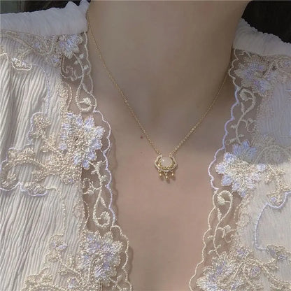 Lock Gemstone Pendant Alloy Necklace-2