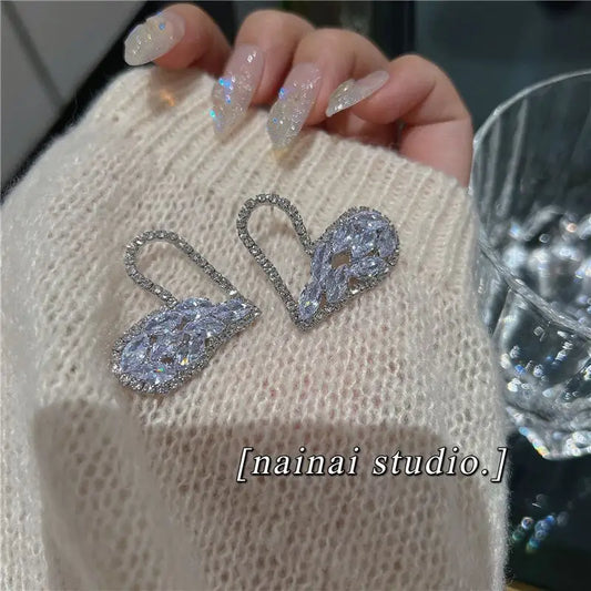 Rhinestone Heart Ear Stud-1