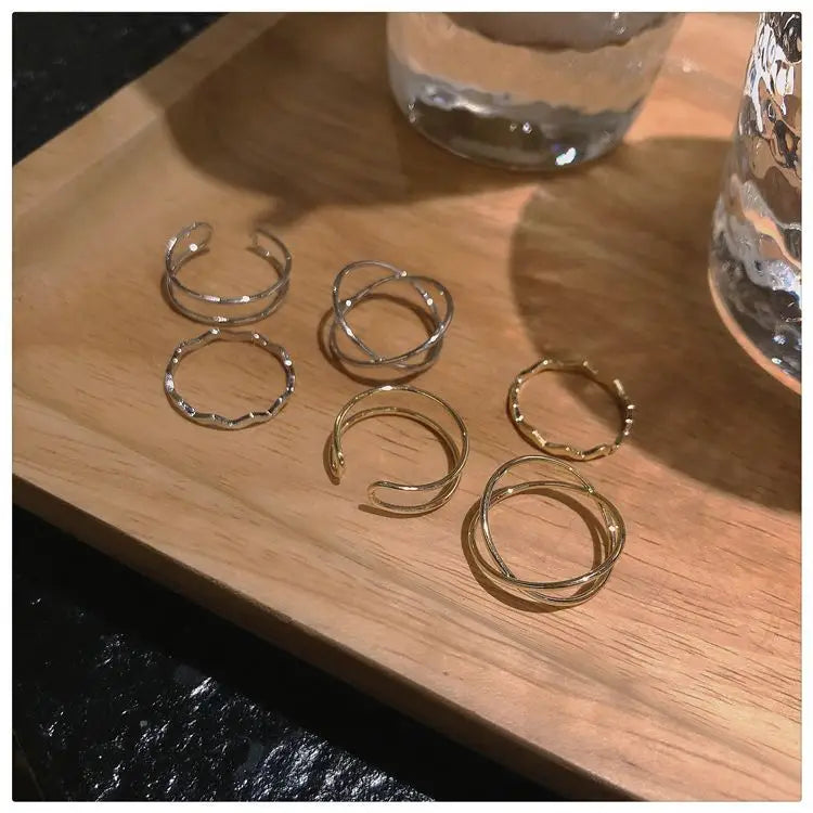 Set of 3: Wavy / Layered Alloy Ring (assorted designs)-2