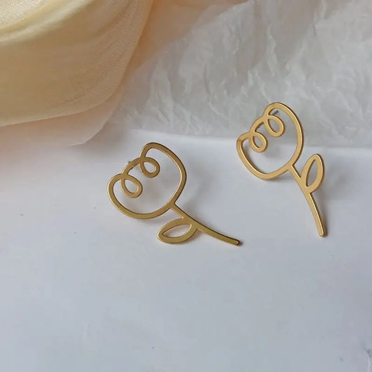 Alloy Flower Earring - Clip On Earring / Gold - Fancy 