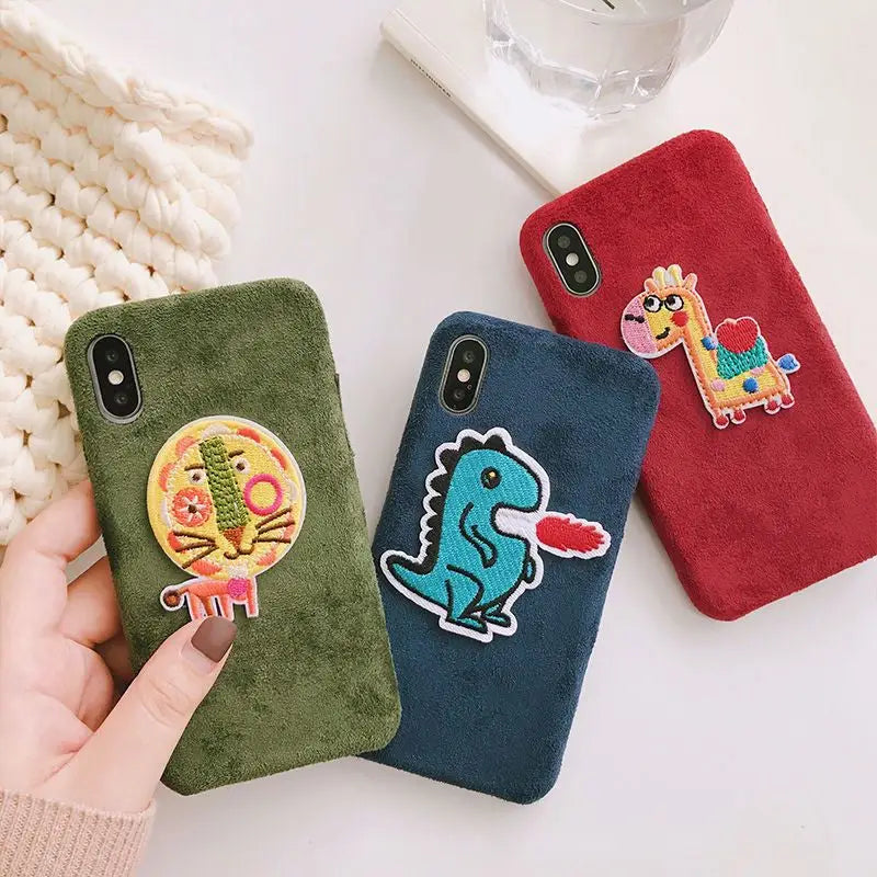 Animal Applique Faux Suede Mobile Case - iPhone XS Max / XS 