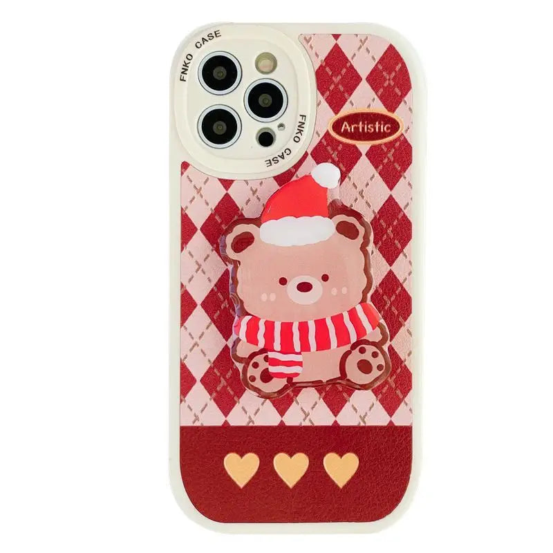 Argyle  Bear Stand Phone Case - iPhone 13 Pro Max / 13 Pro / 13 / 12 Pro Max / 12 Pro / 12 / 11 Pro Max / 11 Pro / 11 / XS Max / XR / XS / X / 8 Plus / 7 Plus-4