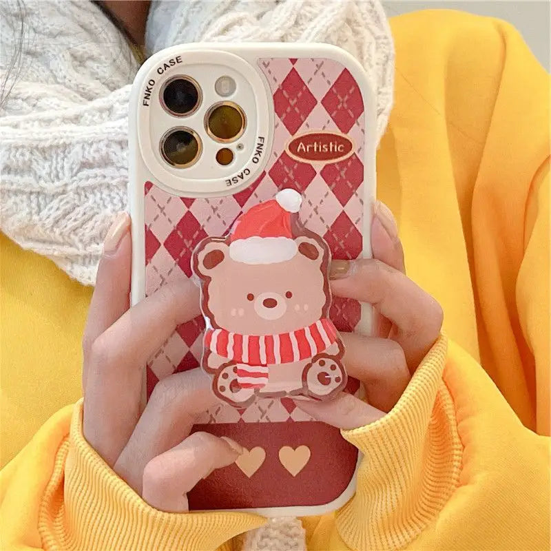 Argyle  Bear Stand Phone Case - iPhone 13 Pro Max / 13 Pro / 13 / 12 Pro Max / 12 Pro / 12 / 11 Pro Max / 11 Pro / 11 / XS Max / XR / XS / X / 8 Plus / 7 Plus-5