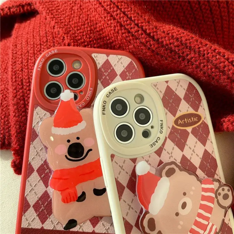 Argyle  Bear Stand Phone Case - iPhone 13 Pro Max / 13 Pro / 13 / 12 Pro Max / 12 Pro / 12 / 11 Pro Max / 11 Pro / 11 / XS Max / XR / XS / X / 8 Plus / 7 Plus-10