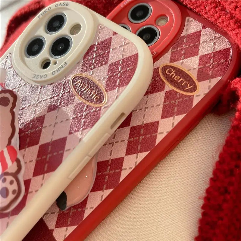 Argyle  Bear Stand Phone Case - iPhone 13 Pro Max / 13 Pro / 13 / 12 Pro Max / 12 Pro / 12 / 11 Pro Max / 11 Pro / 11 / XS Max / XR / XS / X / 8 Plus / 7 Plus-11