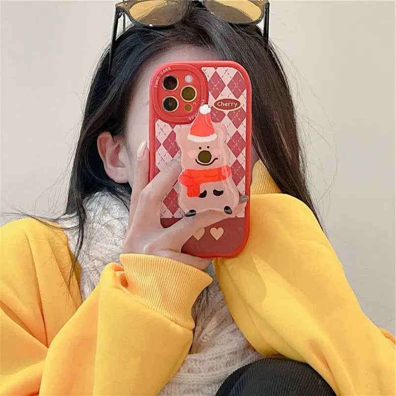 Argyle  Bear Stand Phone Case - iPhone 13 Pro Max / 13 Pro / 13 / 12 Pro Max / 12 Pro / 12 / 11 Pro Max / 11 Pro / 11 / XS Max / XR / XS / X / 8 Plus / 7 Plus-6