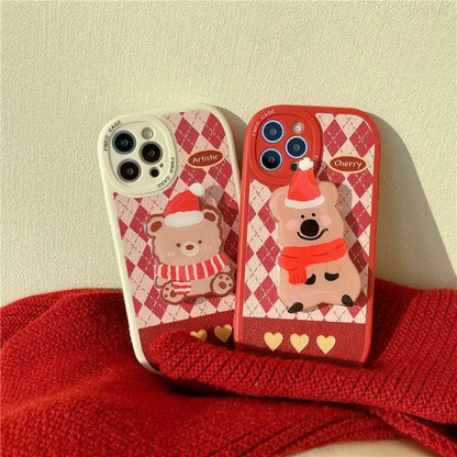 Argyle  Bear Stand Phone Case - iPhone 13 Pro Max / 13 Pro / 13 / 12 Pro Max / 12 Pro / 12 / 11 Pro Max / 11 Pro / 11 / XS Max / XR / XS / X / 8 Plus / 7 Plus-26