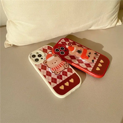 Argyle  Bear Stand Phone Case - iPhone 13 Pro Max / 13 Pro / 13 / 12 Pro Max / 12 Pro / 12 / 11 Pro Max / 11 Pro / 11 / XS Max / XR / XS / X / 8 Plus / 7 Plus-9